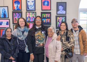 Linda Franklin, SHHS Art Teacher Pamela Collins, SHHS student artist Eli Phillips, Marion and Erica Phillips, Josh Richardson at Southampton Artists Association Exhibit