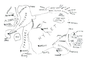Food map cartoon by Dan Rattiner