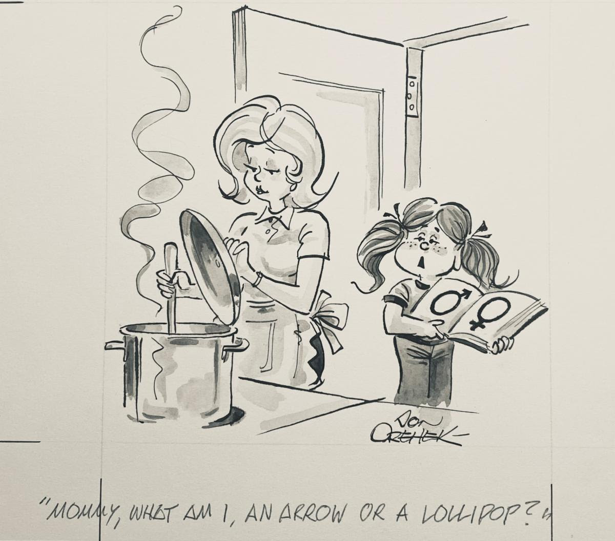 Original cartoon by Don Orehek on view at East End Arts Gallery