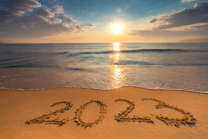 Hamptons East End beach with 2023 in sand