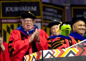 Kermit the Frog delivers the commencement address to graduates of the University of Maryland, in College Park, Maryland, U.S., May 22, 2025. Stephanie S. Cordle/University of Maryland/Handout via REUTERS THIS IMAGE HAS BEEN SUPPLIED BY A THIRD PARTY