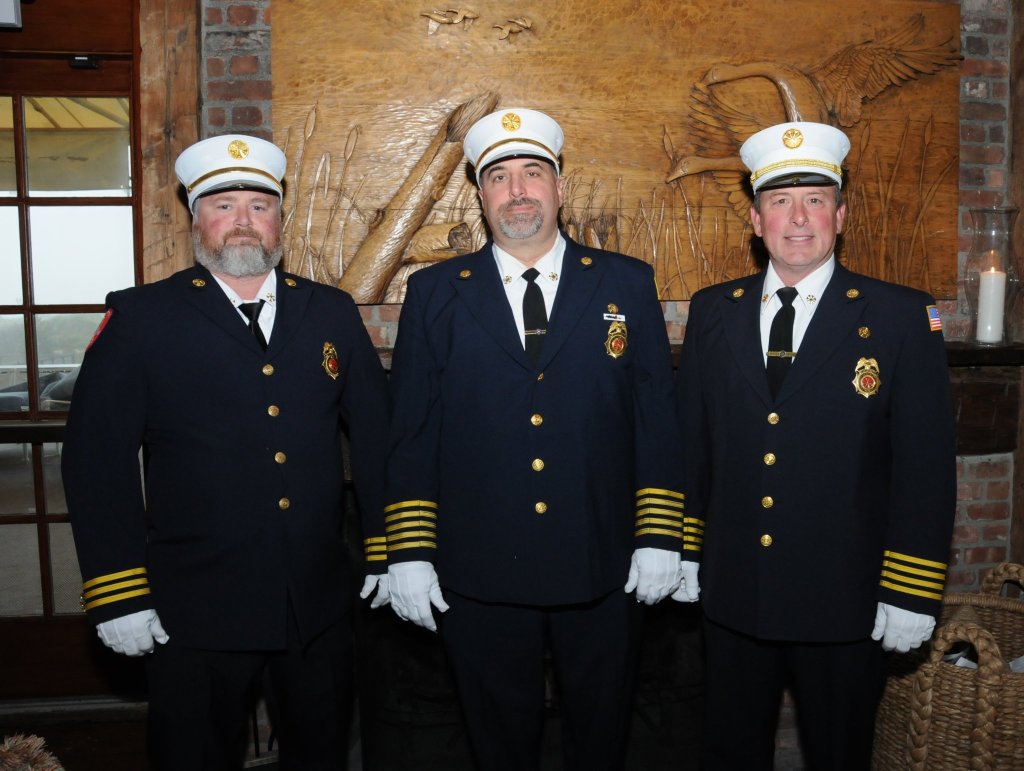 2nd Assistant Chief Rory Knight, Chief Duane Forrester, 1st Assistant Chief Christopher Hatch at East Hampton Fire Dept. Awards