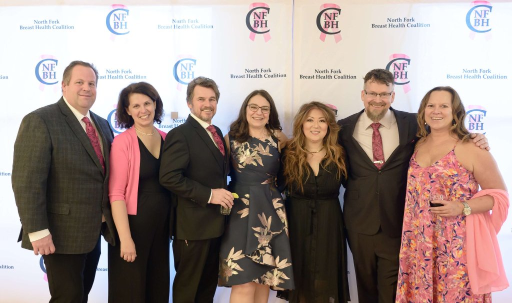 Joe and Heather Meyer, Scott Dein, Bernadette Tutthill Coalition VP, Lyn and Walter McKay, Sydney Macksel at North Fork Breast Health Coalition Gala