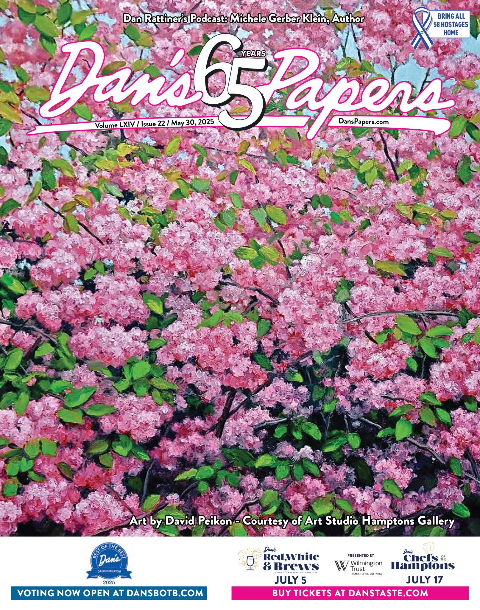 May 30, 2025 Dan's Papers cover art by David Peikon, Courtesy Art Studio Hamptons Gallery "Kwanzan"
