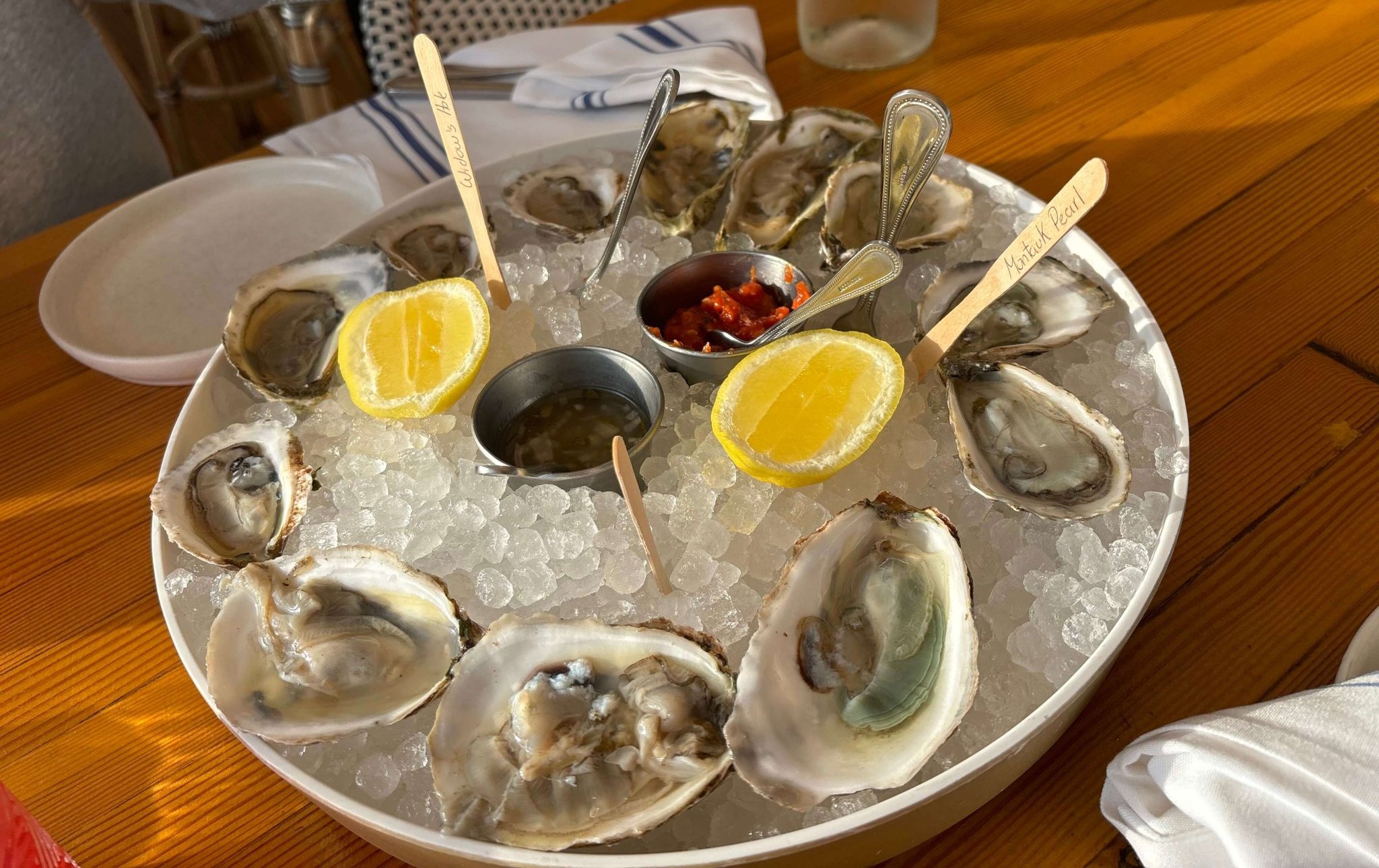 Freshly shucked local oysters at the restaurant Anker, located on Front Street in Greenport.