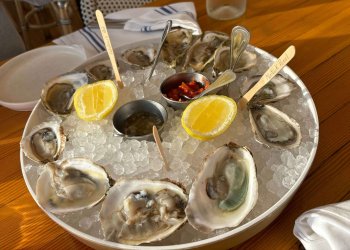 Freshly shucked local oysters at the restaurant Anker, located on Front Street in Greenport.