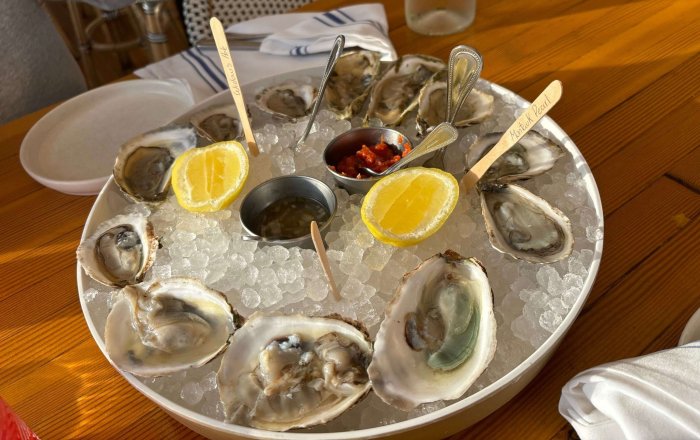 Freshly shucked local oysters at the restaurant Anker, located on Front Street in Greenport.