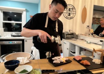 The chef prepares nigiri at the Sushi by Boū experience in Westhampton Beach.