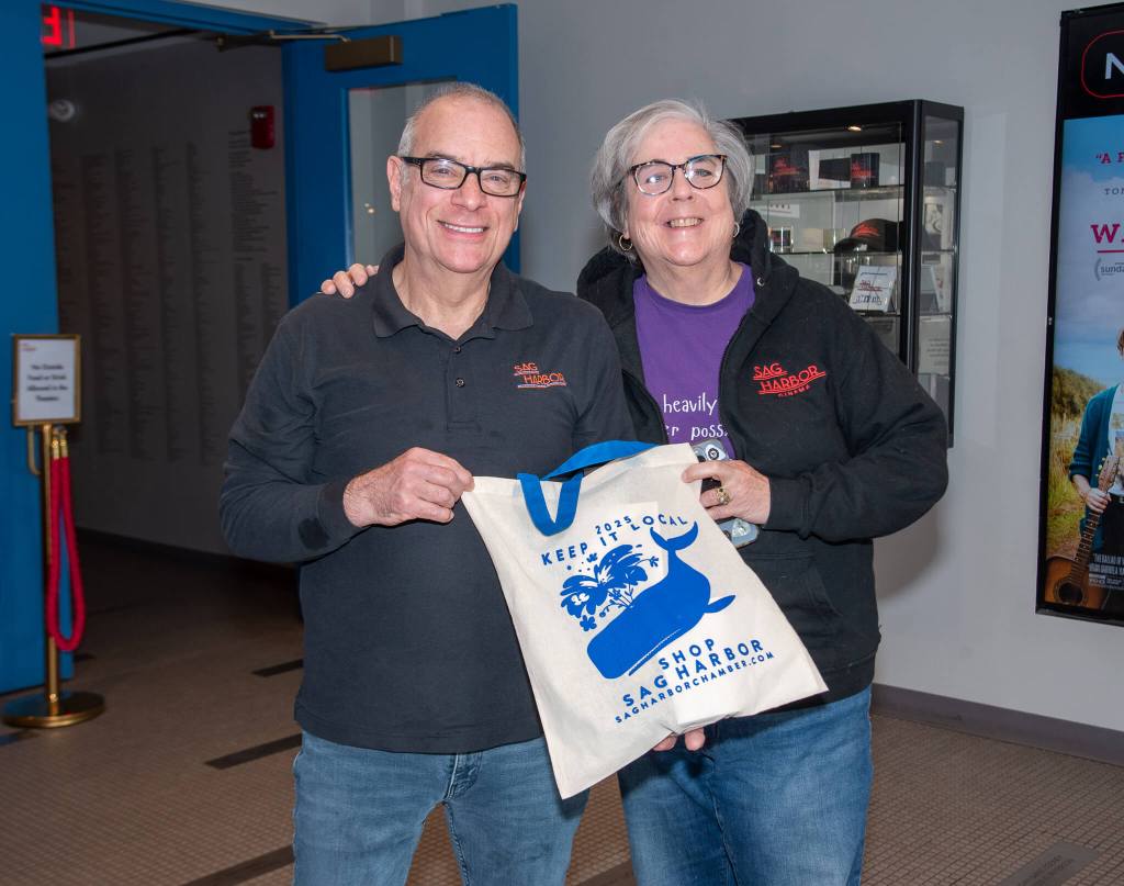 Joe Salerno, Pres. of the Sag Harbor Chamber of Commerce Ellen Dioguardi in Sag Harbor
