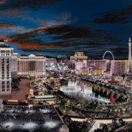 Bertrand Meniel's "Las Vegas" painting (2021-22, acrylic on linen, 50 x 90 inches), which Louis Meisel believes may contain more information than any work of photorealism ever created