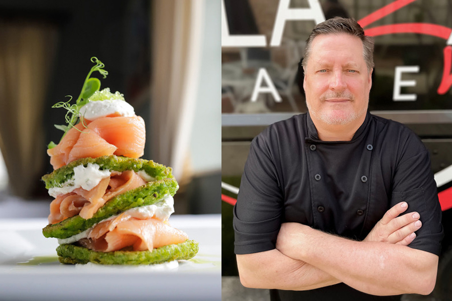 The Plaza Cafe Smoked Salmon Napoleon and chef Doug Gulija