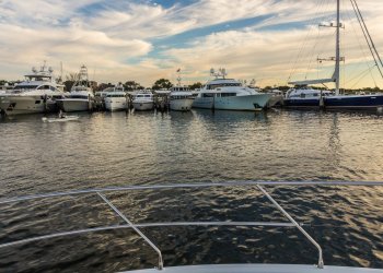 A number of yachts docked at Sag Harbor.