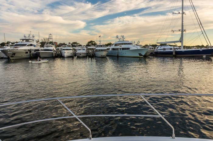 A number of yachts docked at Sag Harbor.