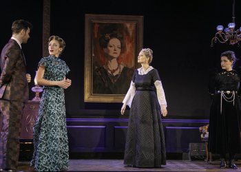 L.-R.: Sam Gravitte, Olivia Cygan, Mary Bacon, Briana Carlson-Goodman in Deceived at Bay Street Theater