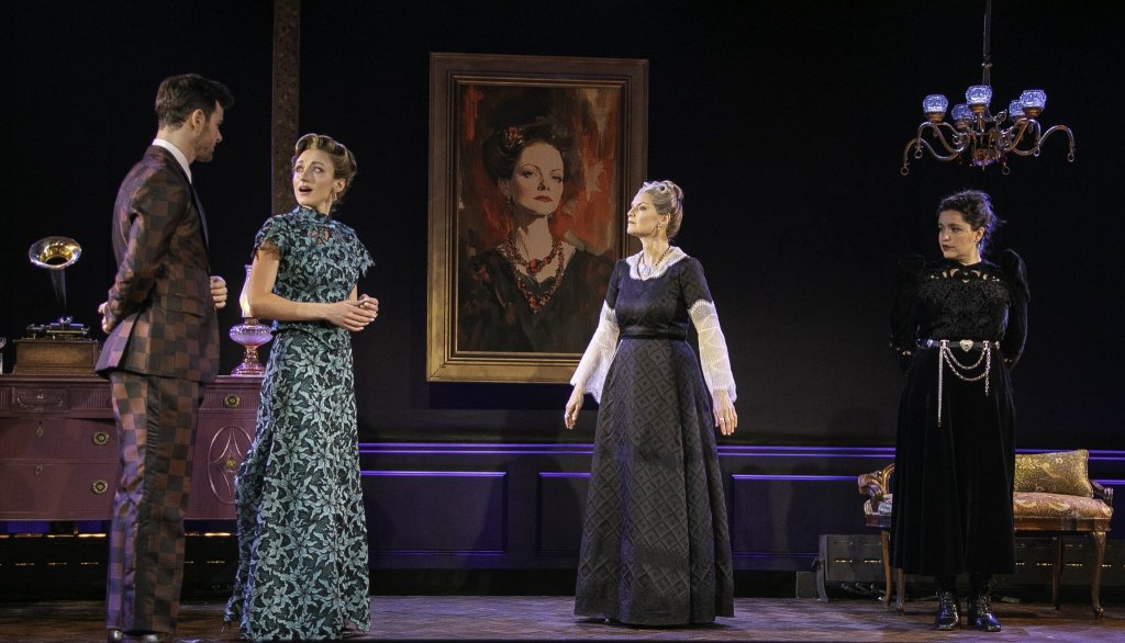 L.-R.: Sam Gravitte, Olivia Cygan, Mary Bacon, Briana Carlson-Goodman in Deceived at Bay Street Theater
