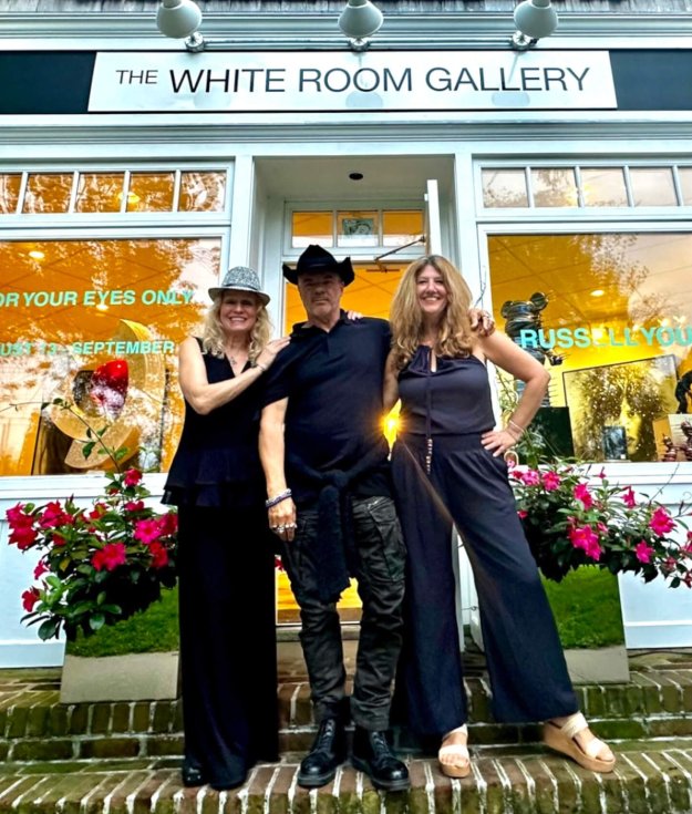 Russell Young with The White Room Gallery owners Kat O'Neill (left) and Andrea McCafferty
