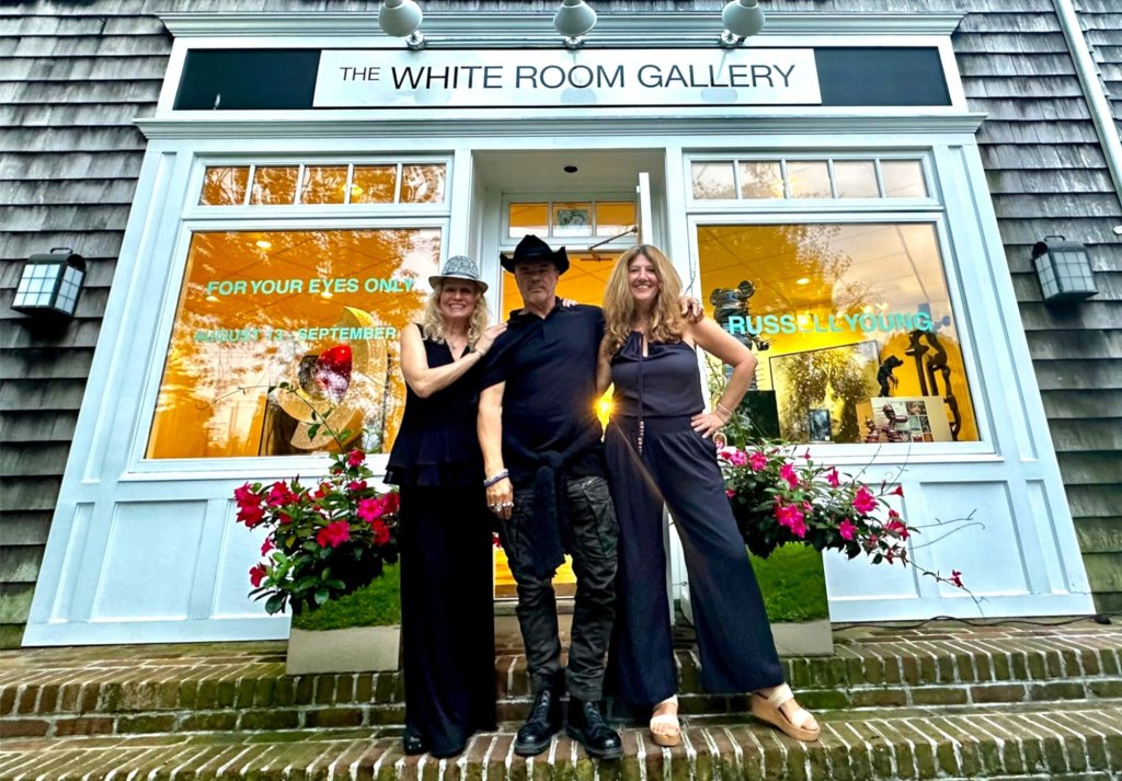 Russell Young with The White Room Gallery owners Kat O'Neill (left) and Andrea McCafferty