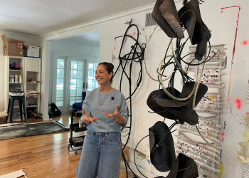 Artist Hodaya Louis discusses her work during her emerging artist residency at the Norton Museum of Art.