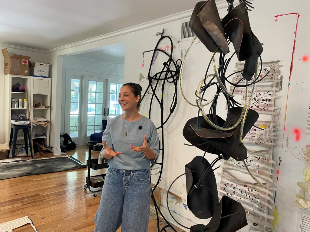 Artist Hodaya Louis discusses her work during her emerging artist residency at the Norton Museum of Art.
