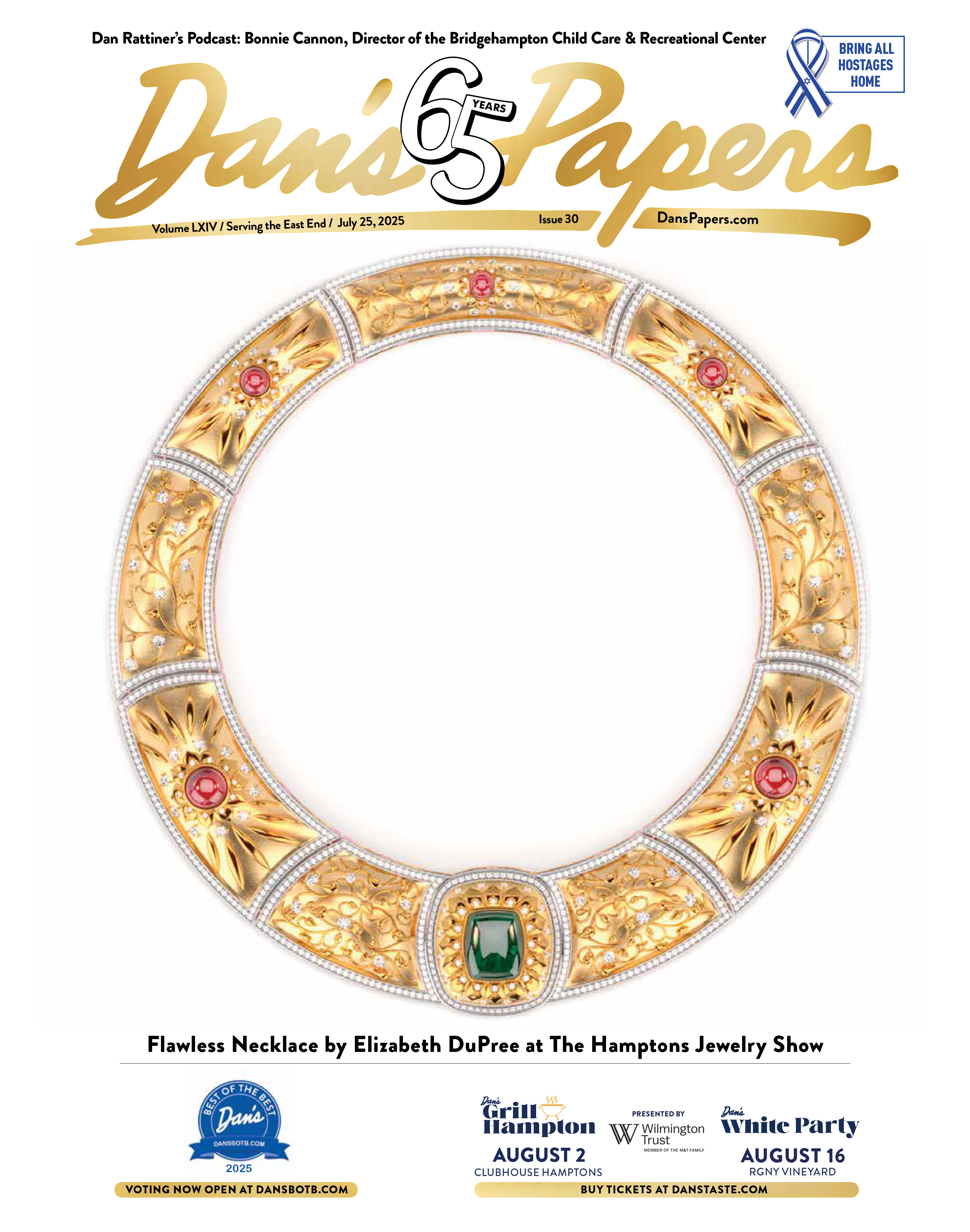 July 25, 2025 Dan's Papers cover featuring necklace by Elizabeth Dupree from the Hamptons Jewelry Show