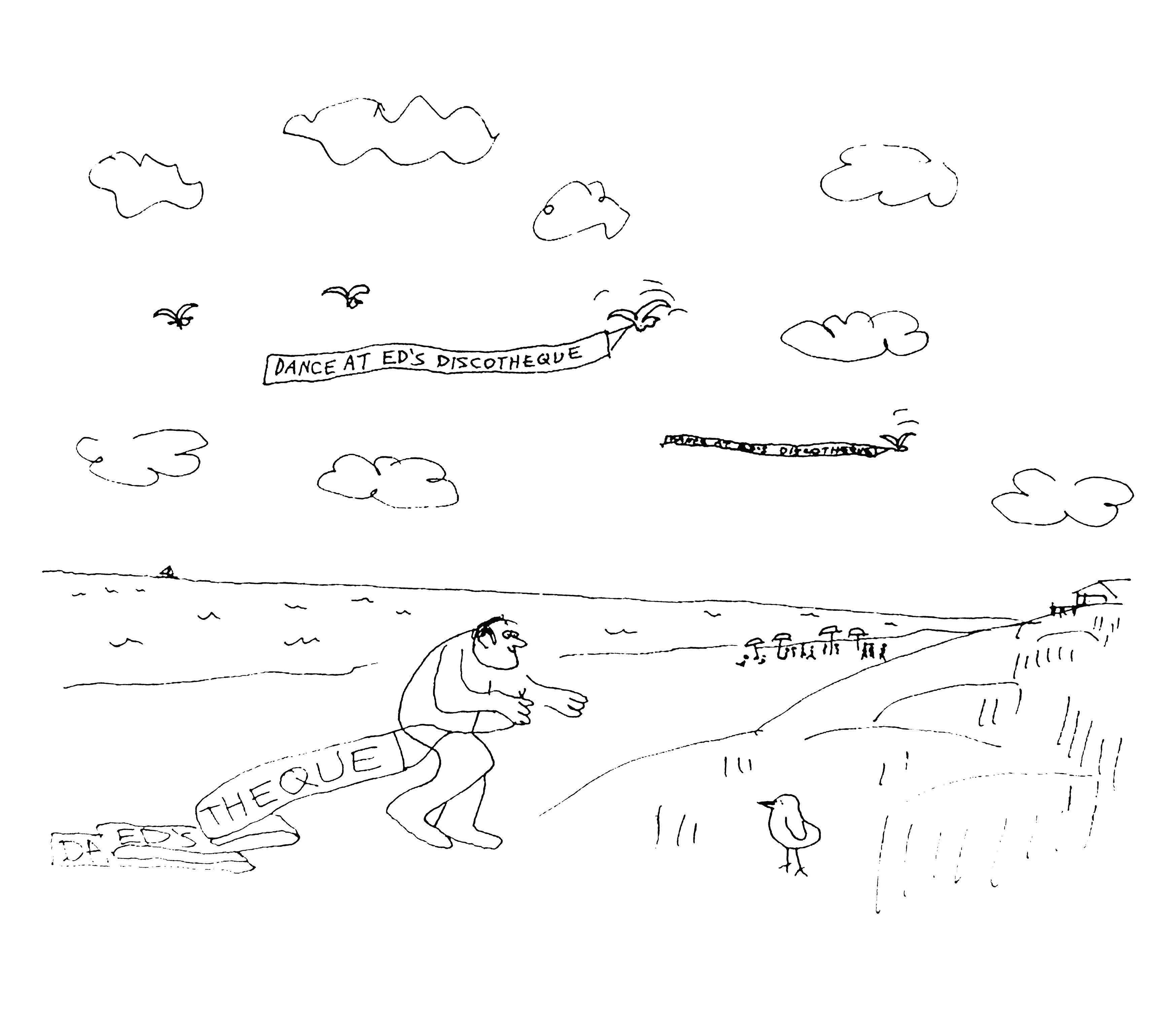 Ad plane banner cartoon by Dan Rattiner