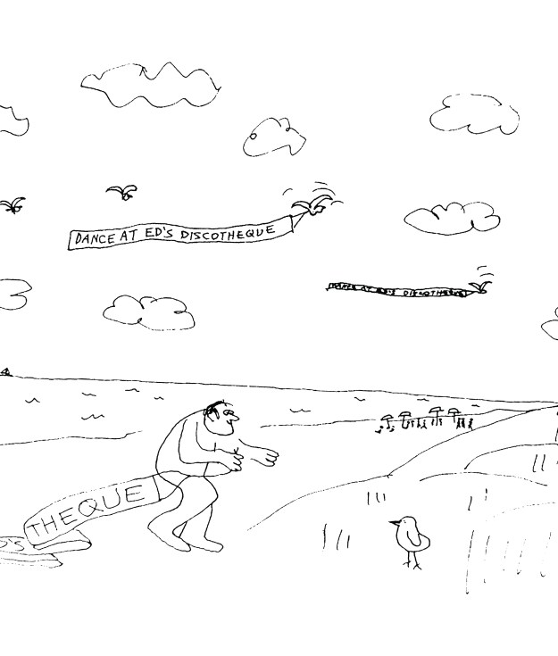 Ad plane banner cartoon by Dan Rattiner