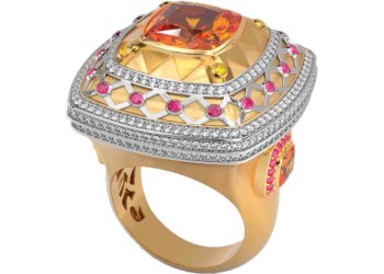 Elizabeth Dupree Radiance Ring, 18, 22, 24k Gold and Platinum, Gemstones and Diamonds