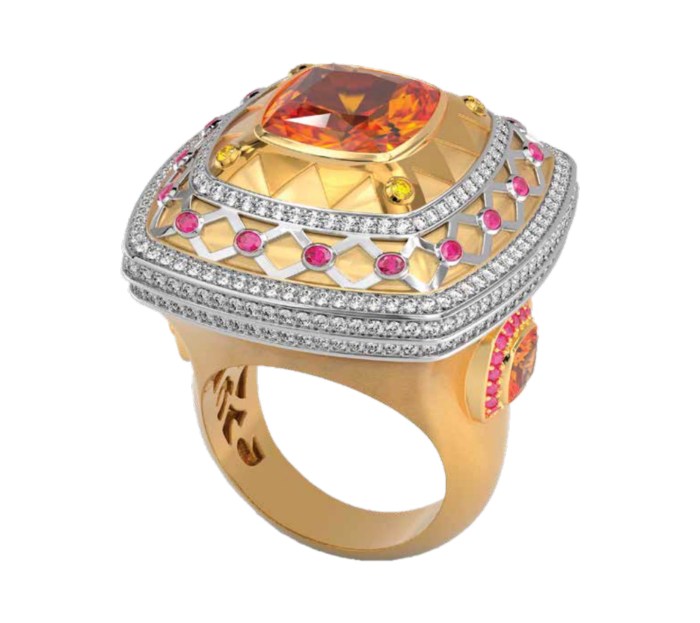 Elizabeth Dupree Radiance Ring, 18, 22, 24k Gold and Platinum, Gemstones and Diamonds