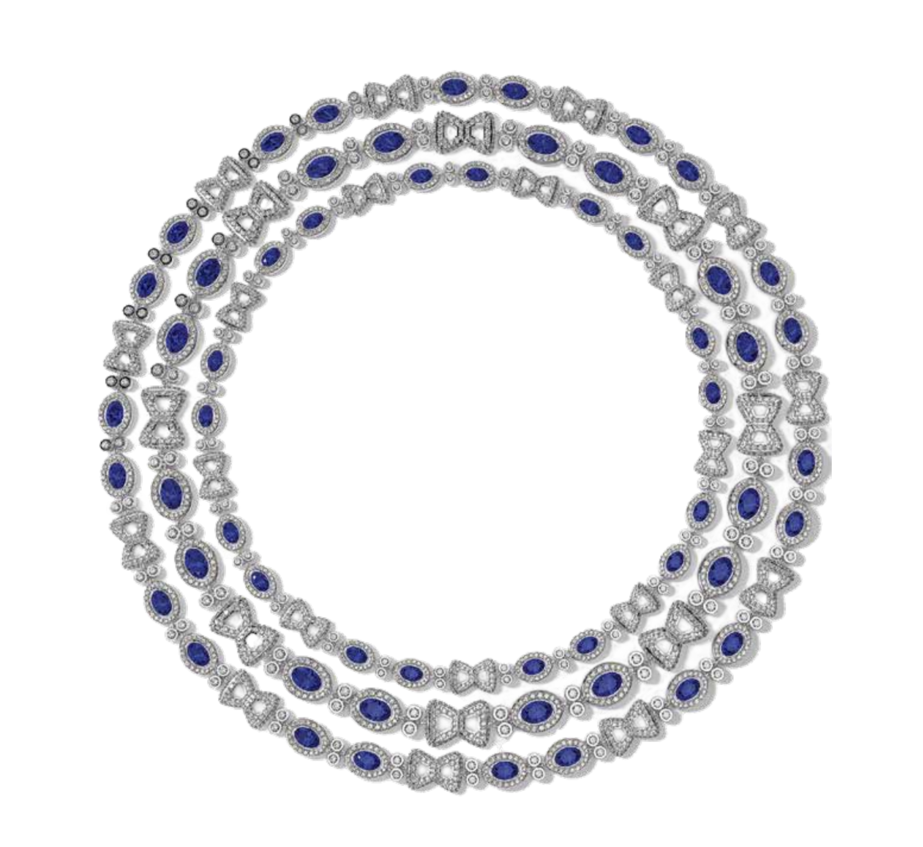 Elizabeth Dupree 3 Tiered Sapphire Necklace for Unforgettable -Each necklace can be worn separately, Platinum, Diamonds and Sapphires