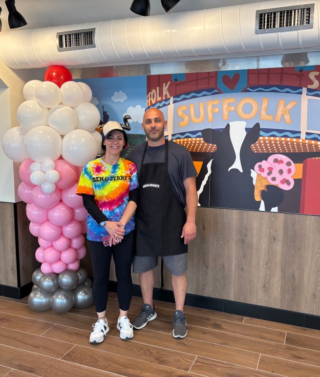 Angela and Steven Siliato at their new Ben & Jerry's Riverhead shop