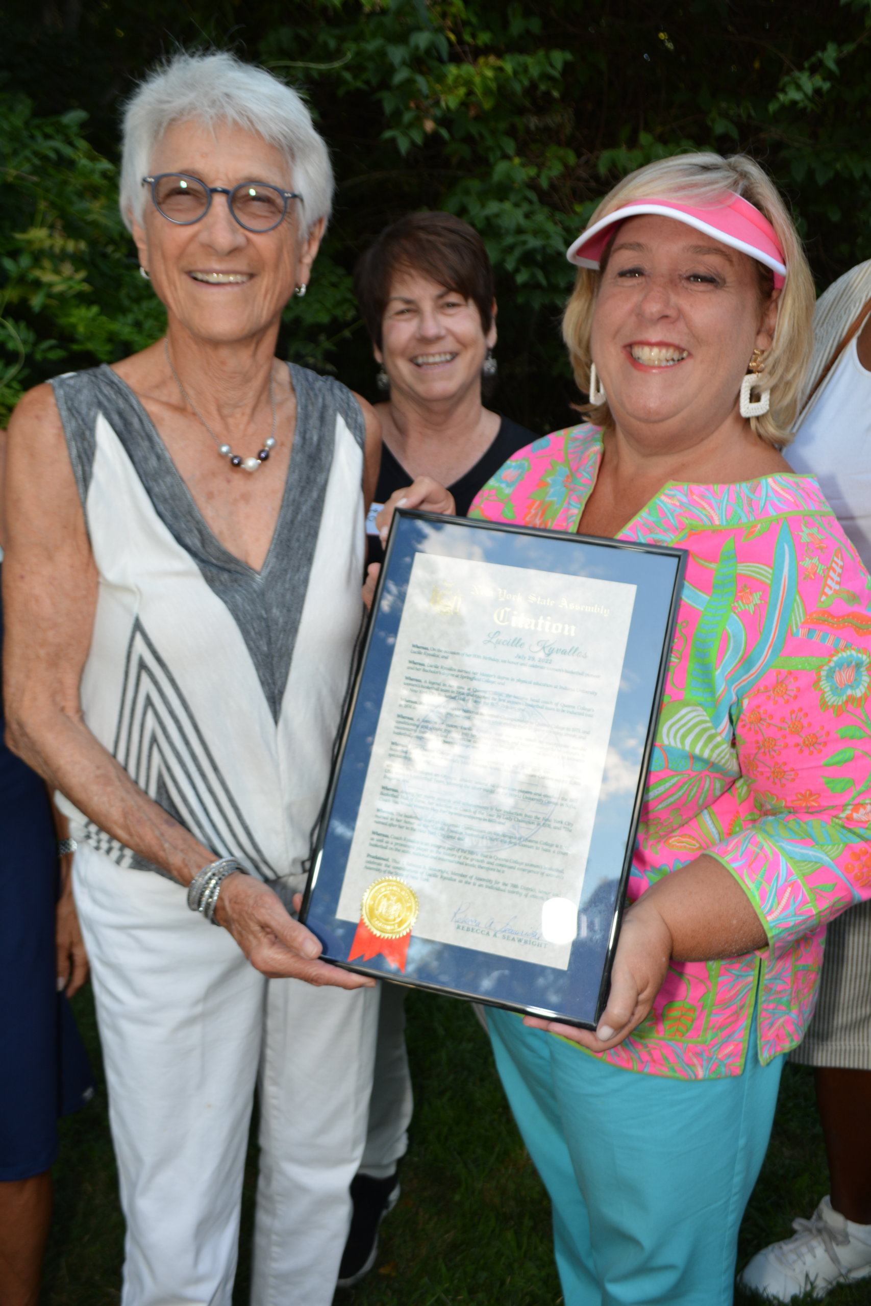 Lucille Kyvallos receiving an honorary NY State Proclamation NY State Assembly Member Rebecca Seawright