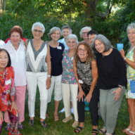 Birthday gal Lucille Kyvallos (center), Sherry Fitelson and friends gather to celebrate her 90th birthday.