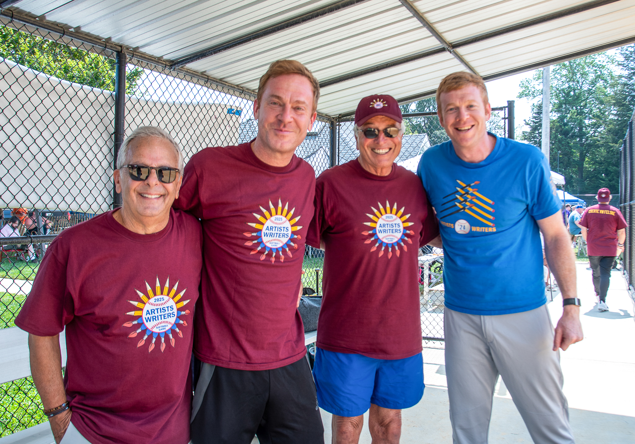 Mike Lupica, Jonathan Lemire, Ken Auletta, and Joe Lemire at the 2025 Artists and Writers Game.