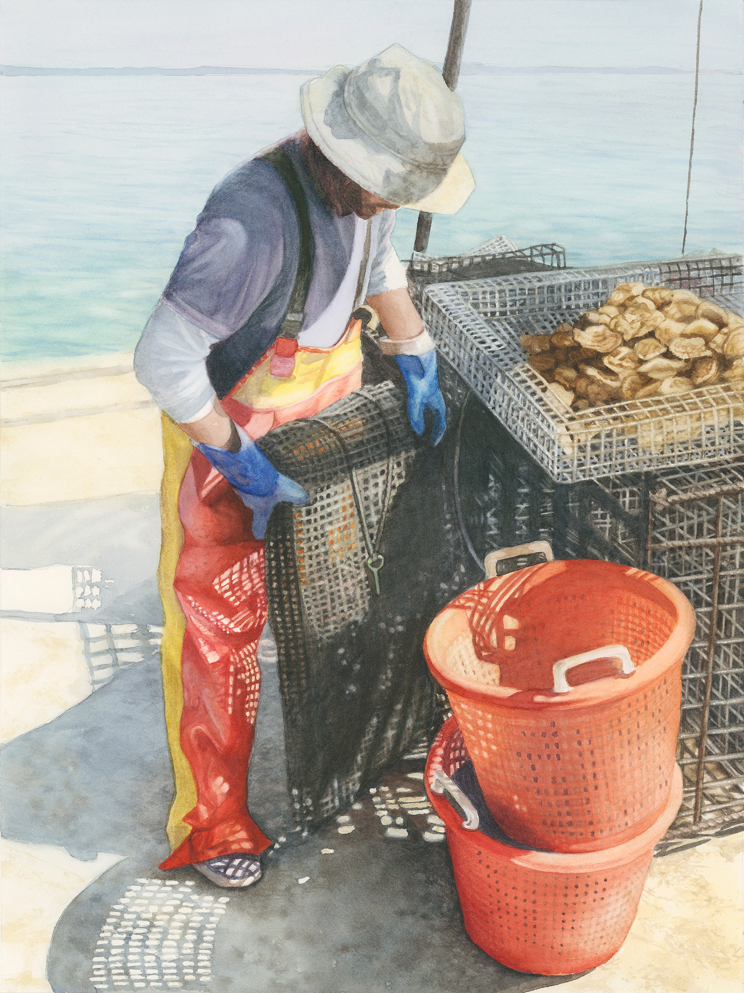 "Oyster Man" 2024 16x20 (Peeko Oyster Co. Peconic) by Madeline Daversa