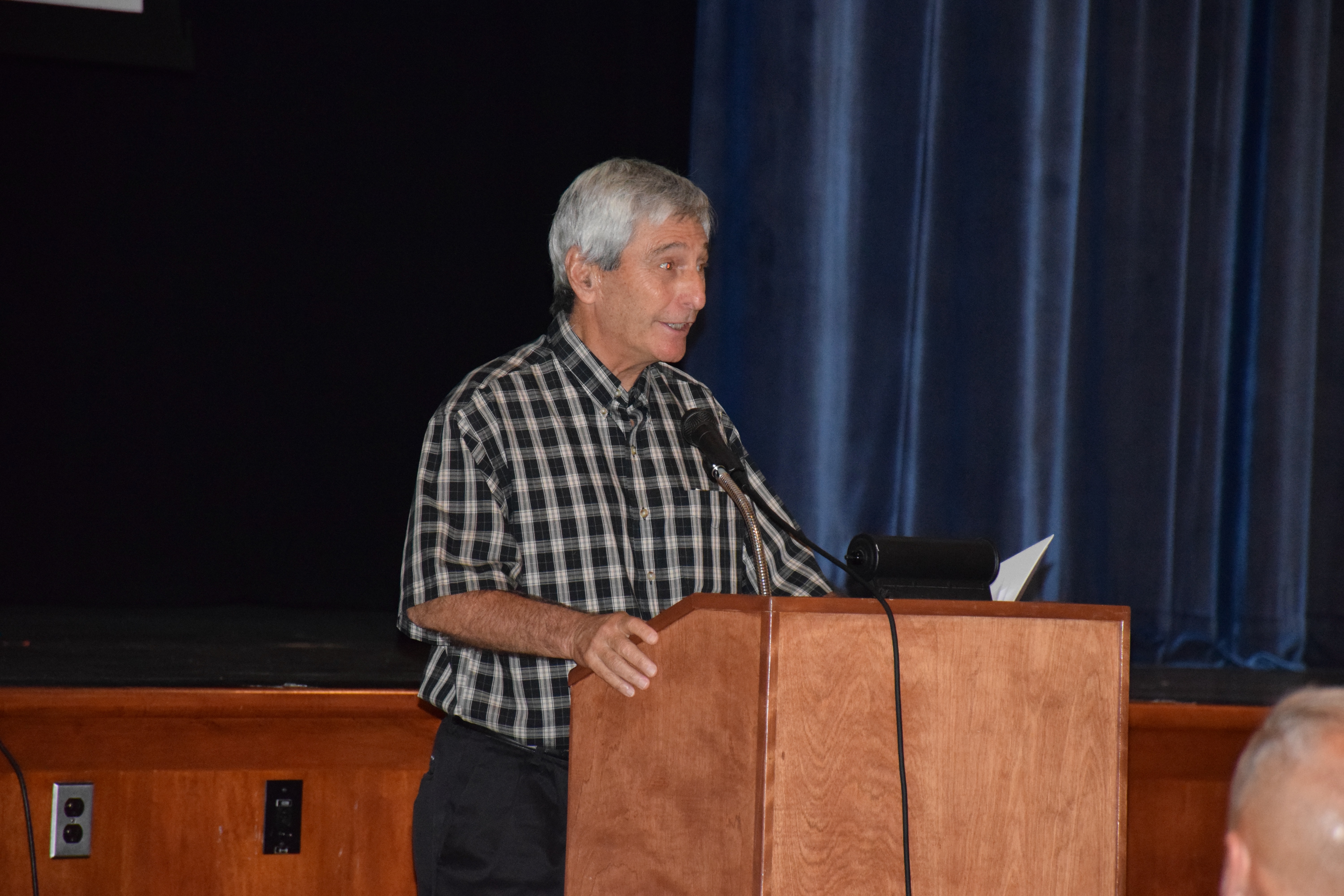 Former Westhampton Beach Superintendent of Schools Lynn Schwartz accepts his Wall of Fame award.