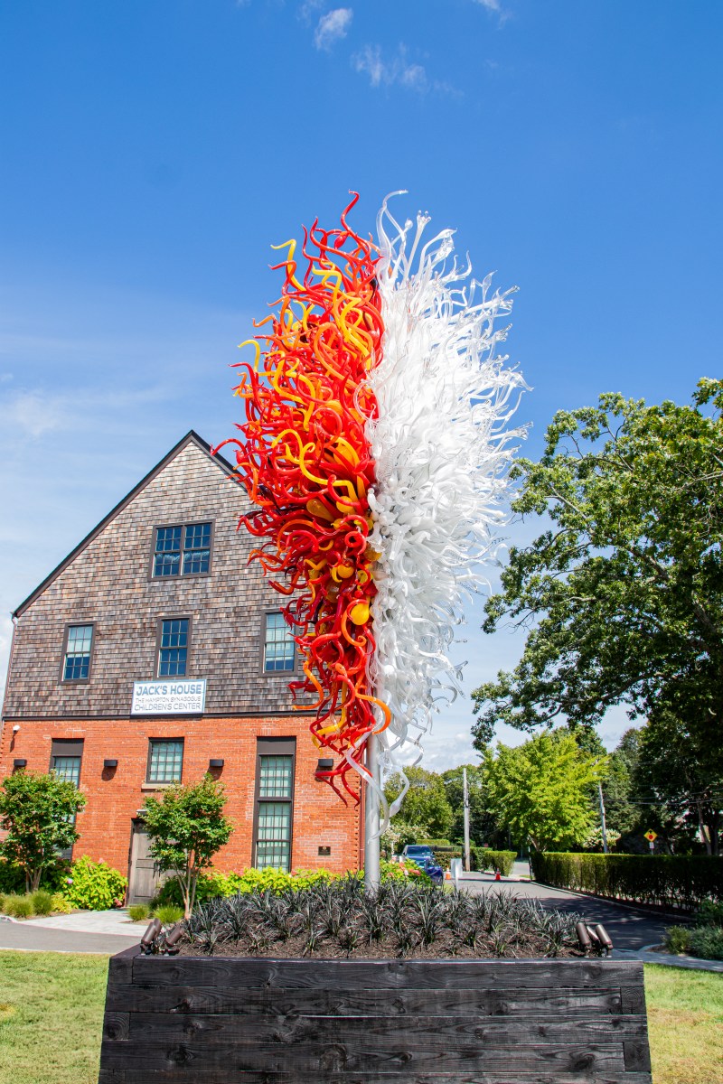 Dale Chihuly's sculpture sits outside Hampton Synagogue.