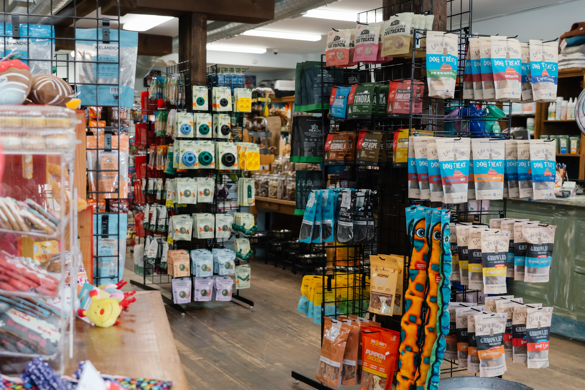 Amazing dog treats line the aisles at Harbor Pet