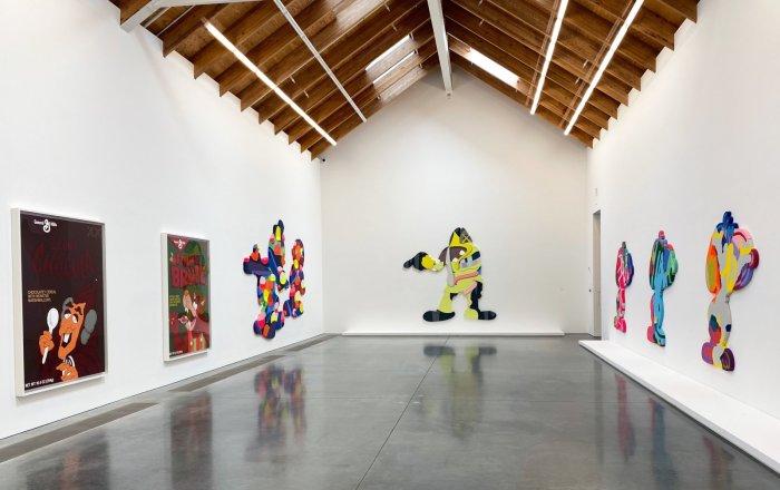KAWS paintings on view at the Parrish Art Museum in Water Mill
