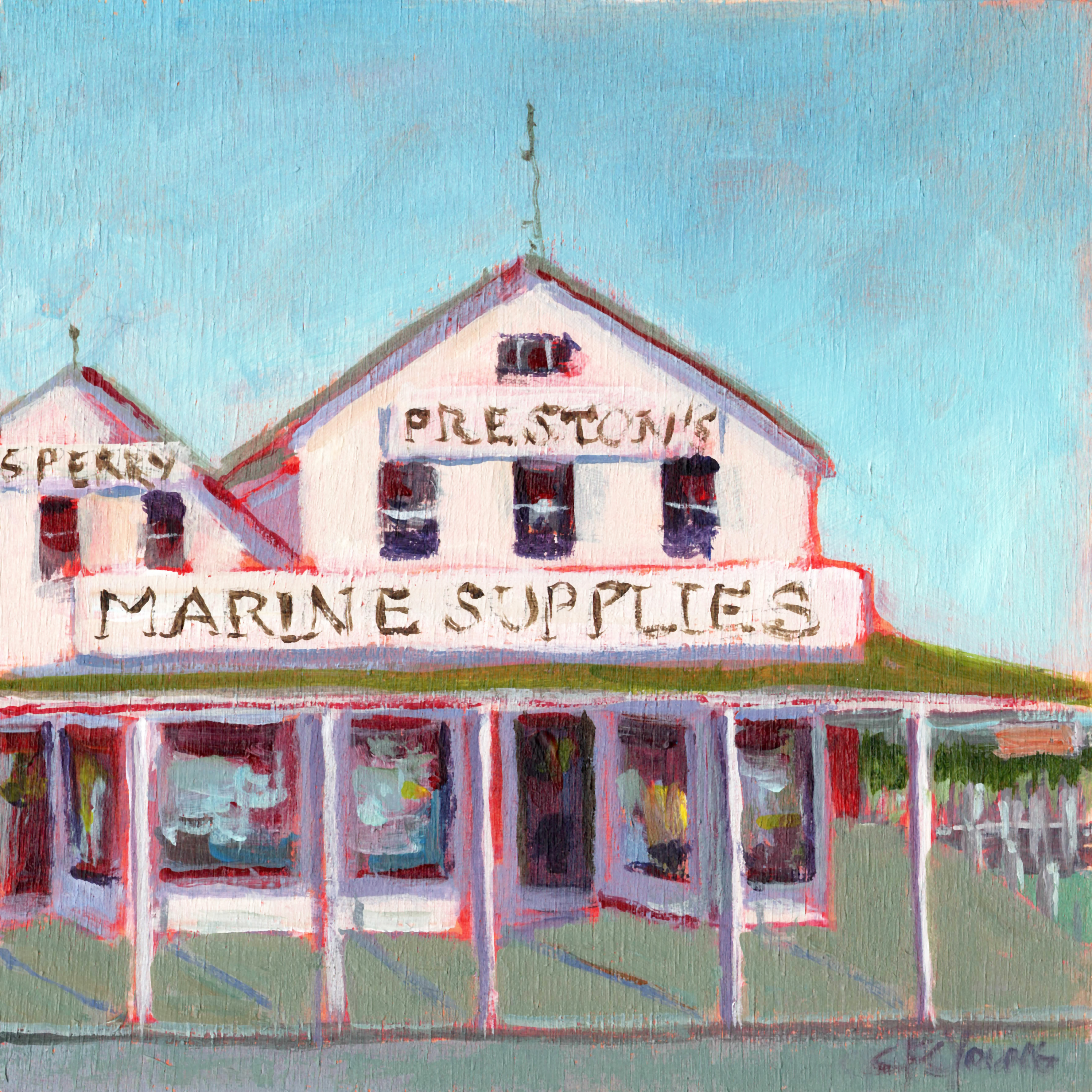 Carol C. Young, "Preston's Dock," 6 x 6 inches, 2025