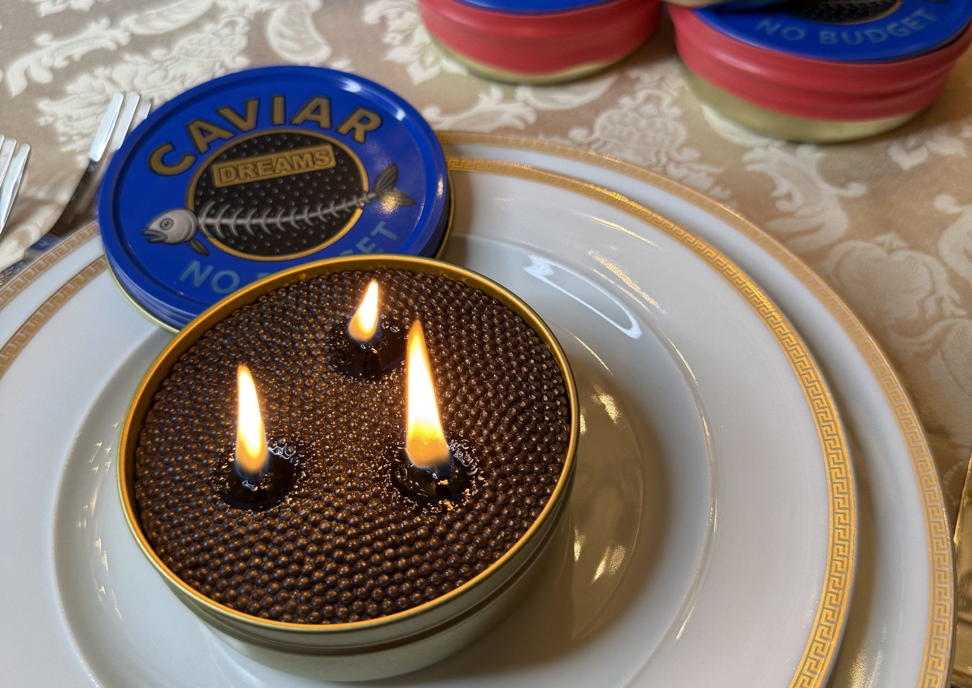 The Caviar Dreams No Budget candle at BOYAR Gifts.