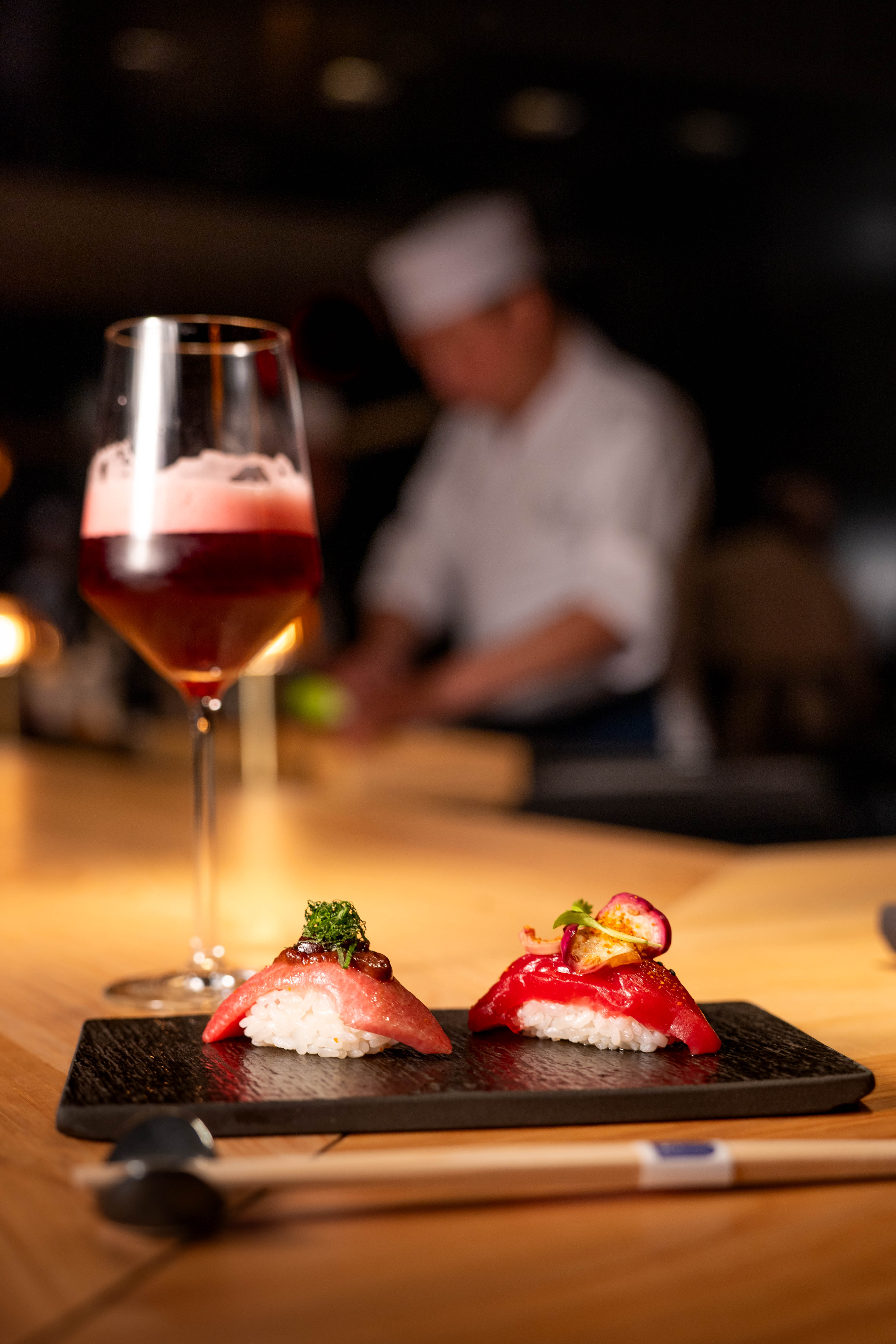 Moody Tongue Sushi Akami and Otoro with Cassis