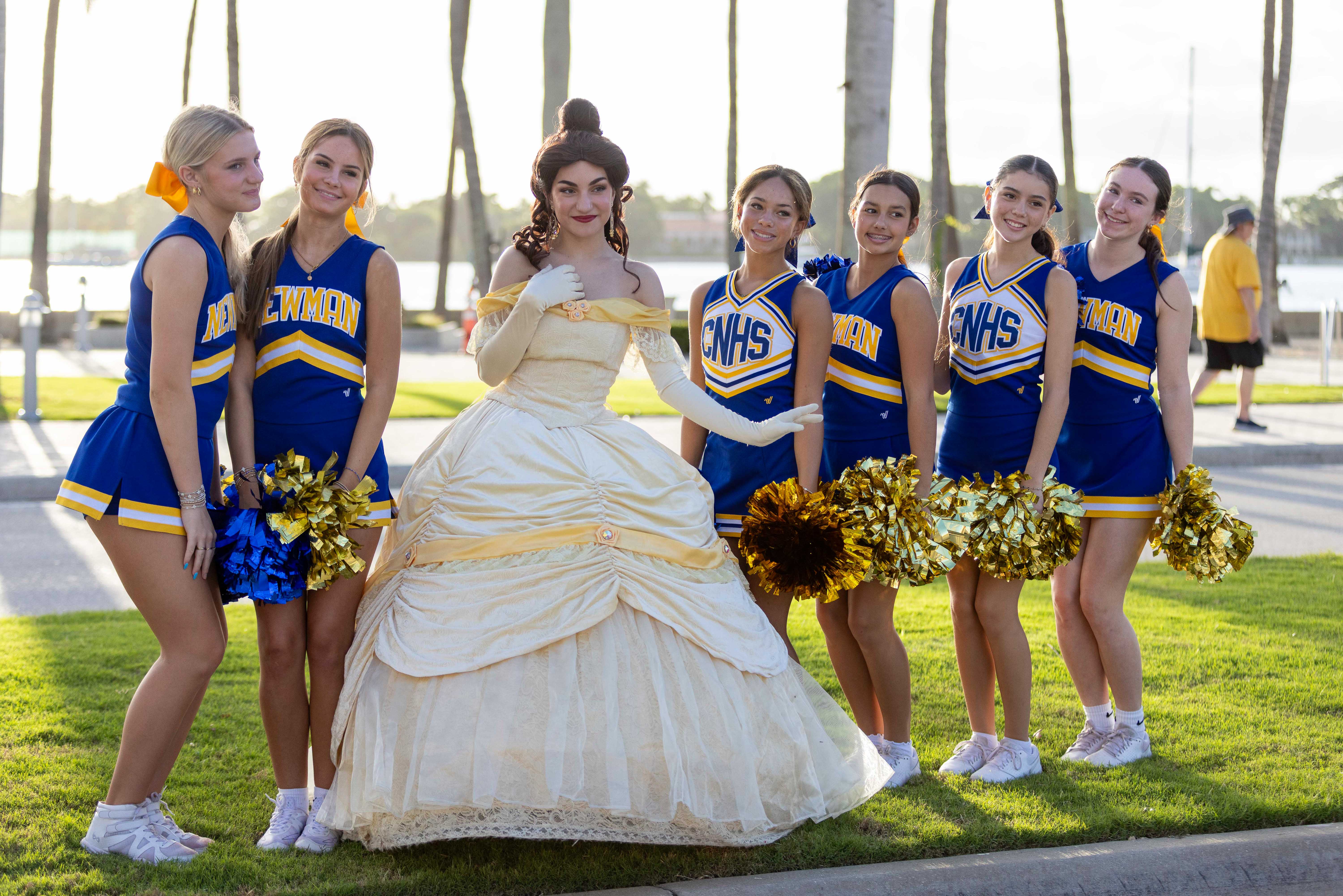 Cardinal Newman Cheerleaders with Princess Belle