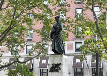 The Dante statue by Ettore Ximenes in Dante Park, opposite Lincoln Center.