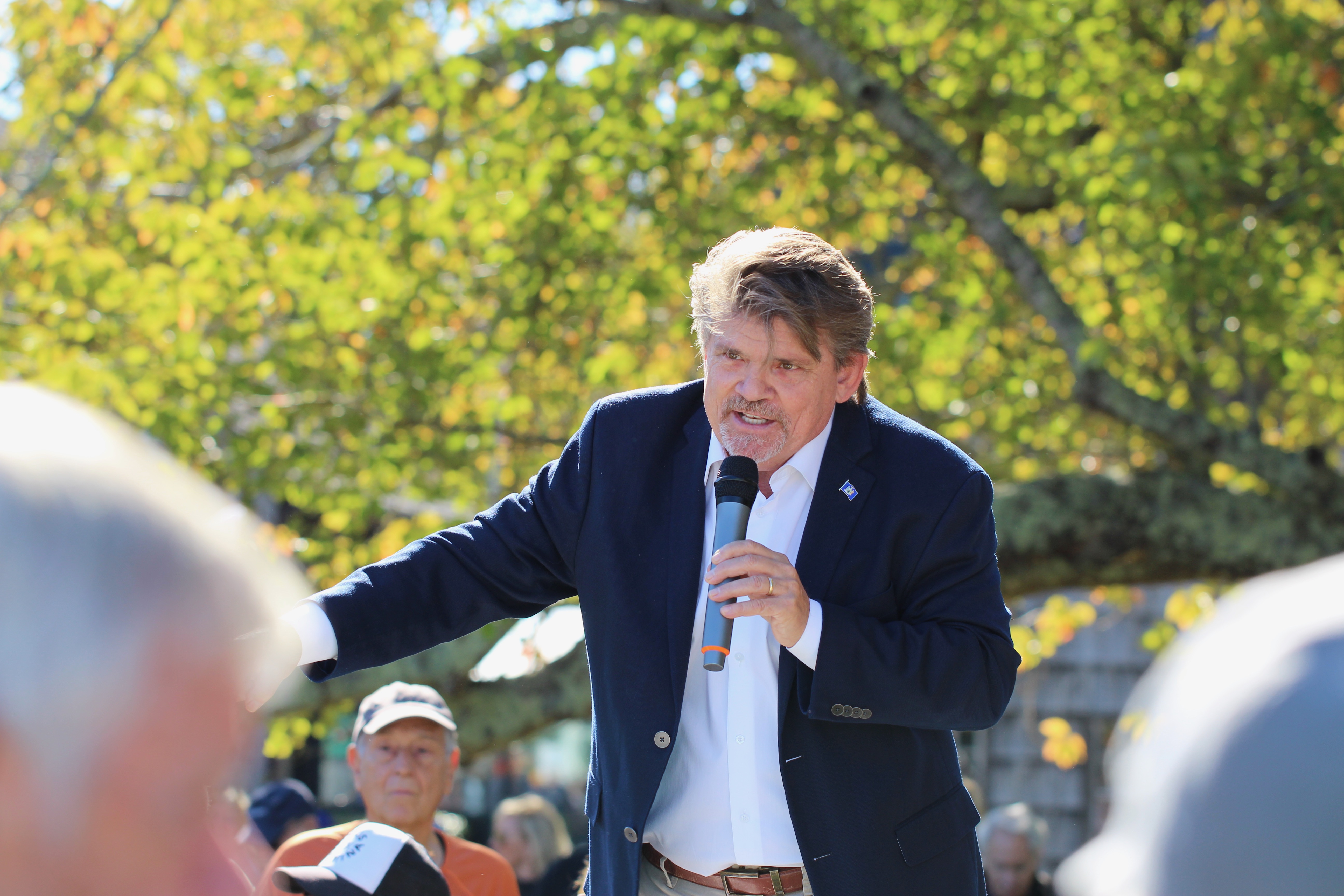 State Assemblyman Tommy John Schiavoni speaking at the October 18, 2025 No Kings protest in East Hampton