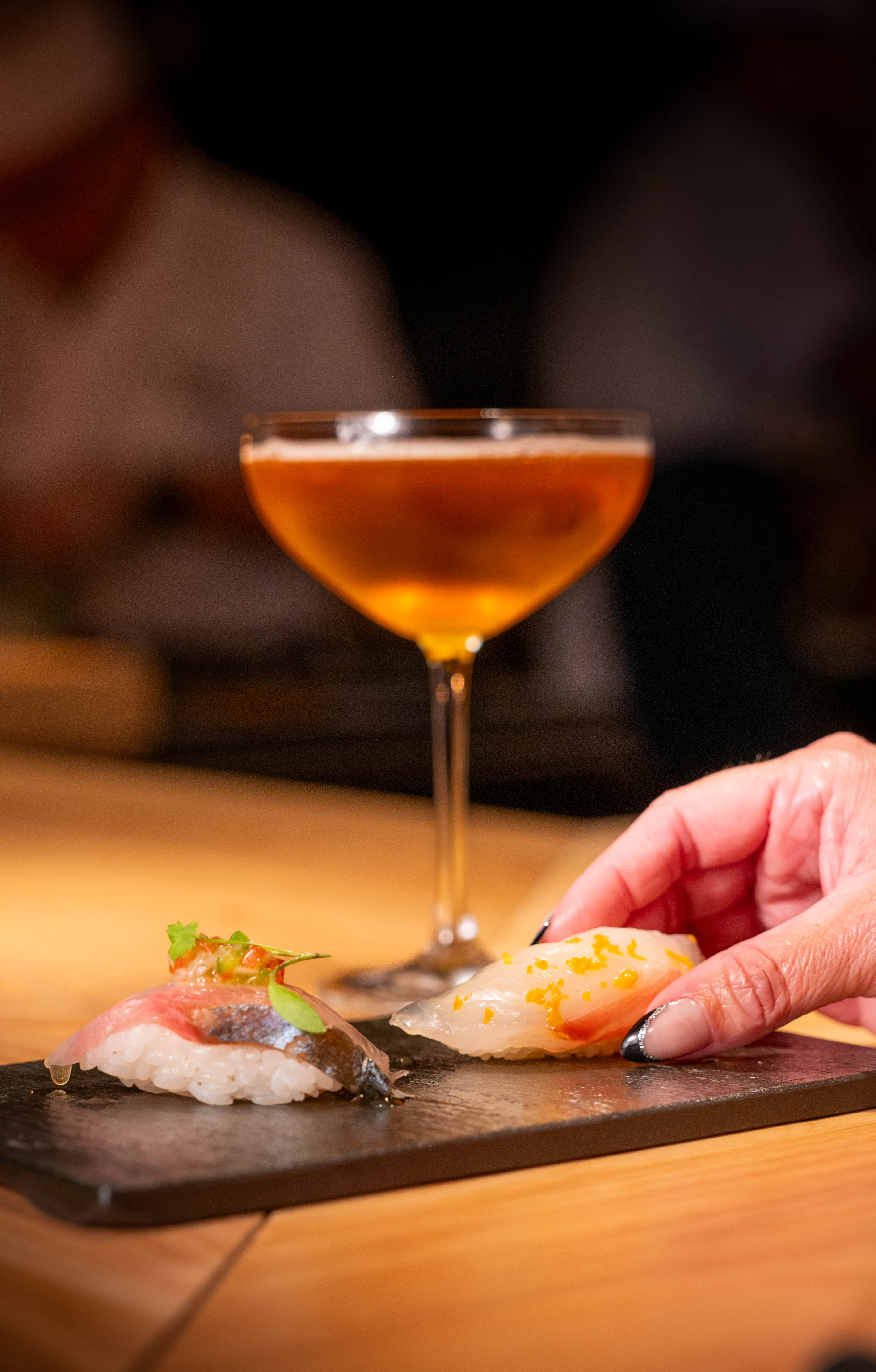 Moody Tongue Sushi Madai and Shima Aji with Orange Blossom Belgian Blonde