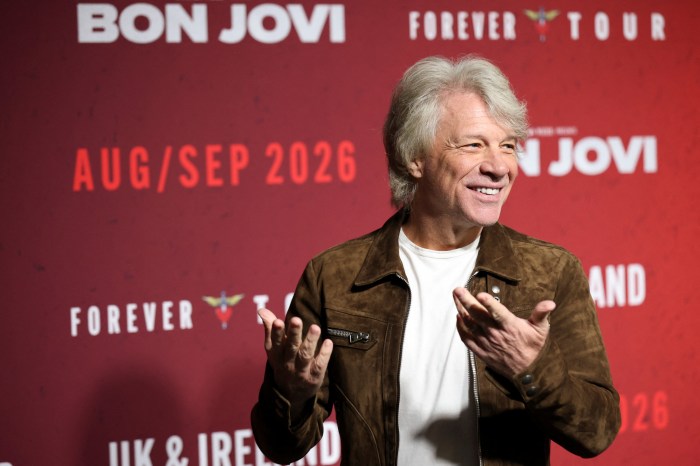Singer Jon Bon Jovi attends a photo call at Wembley Stadium in London, Britain, October 24, 2025.