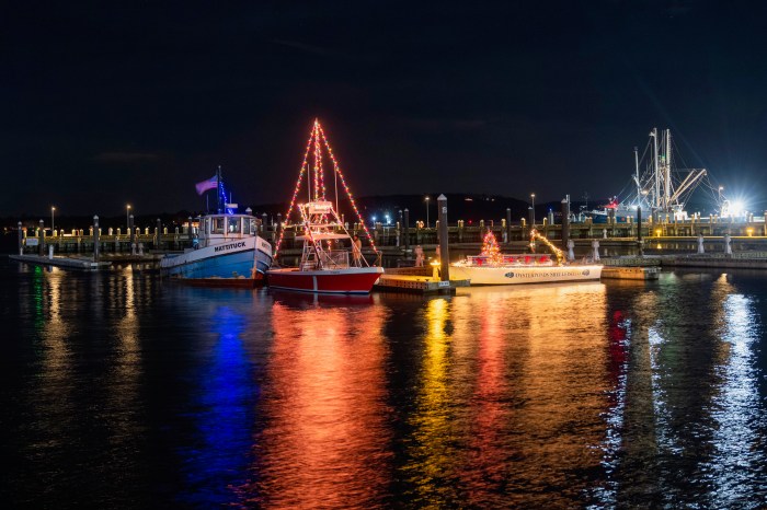 Greenport Harbor turns festive for the holiday stroll. 