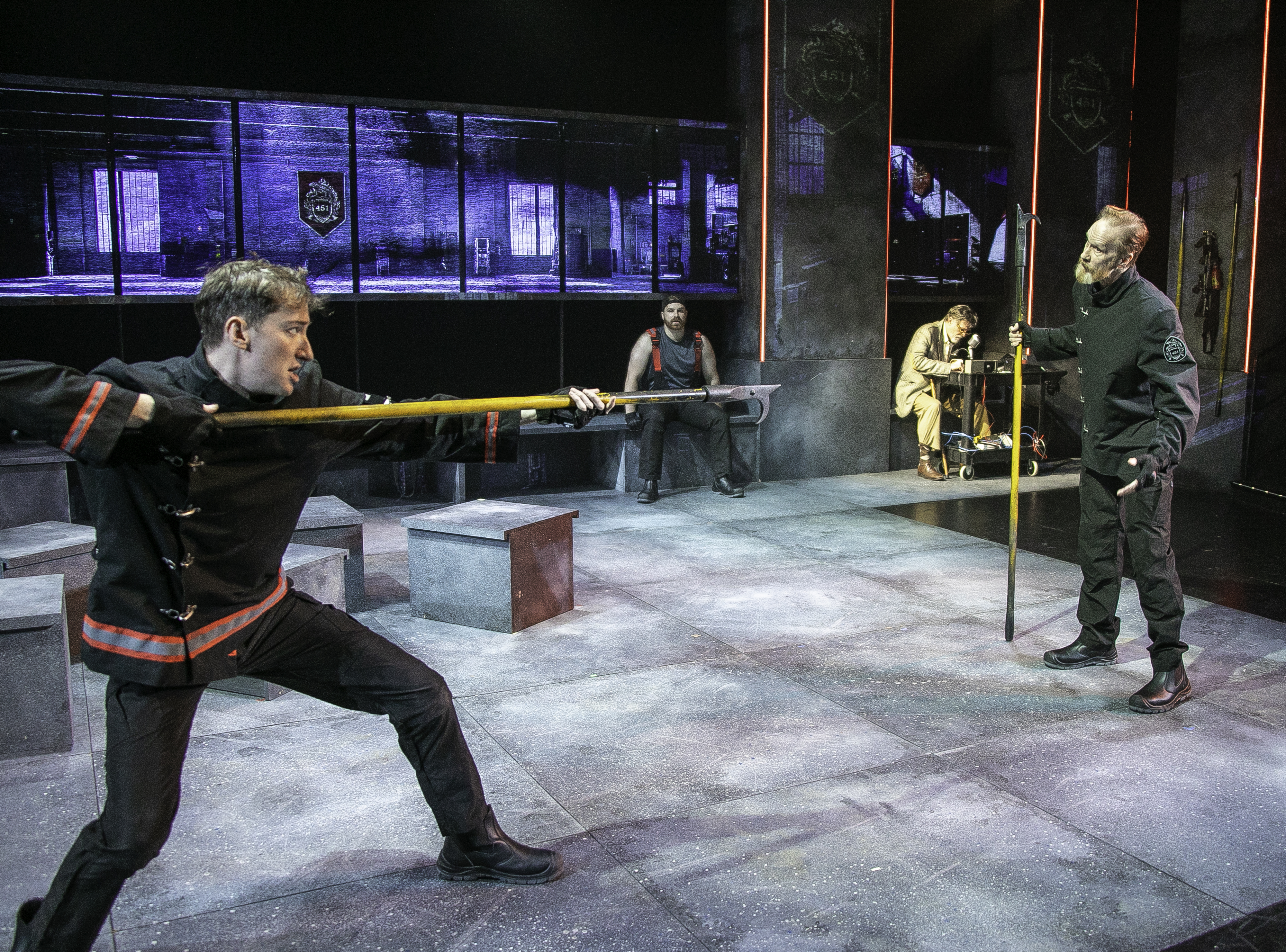 John Kroft, Dan Pavacic, Matthew Conlon and J.Stephen Brantley in "Fahrenheit 451" at Bay Street Theater