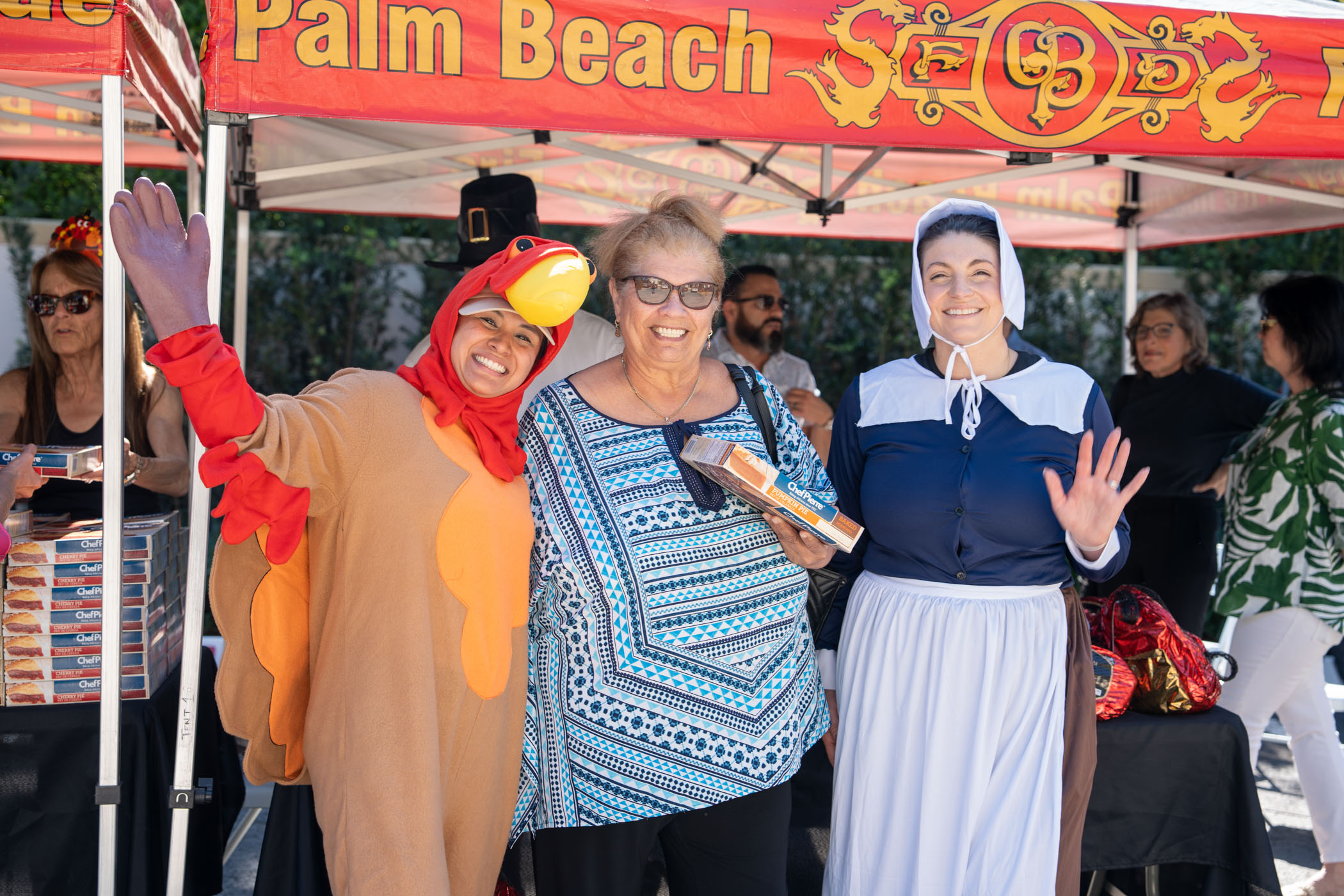 Tom the turkey Ilse Olivares, Maria and pilgrim Amanda O’Connell