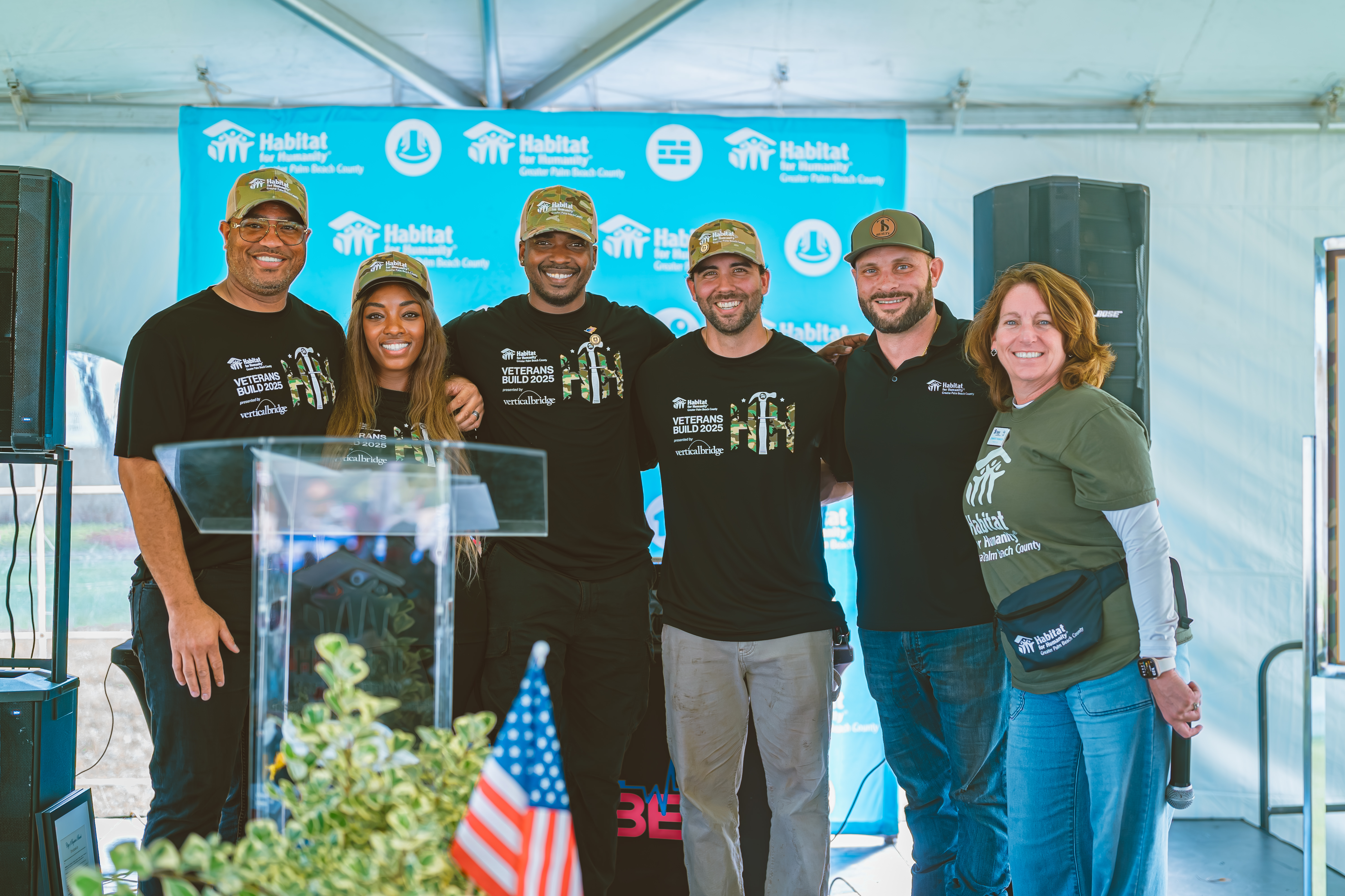 Veterans Build 2025 Co-Chairs Clint and Rose Lowe with Carey Clarke, Joel Villahermosa, Anthony Nastase and Jennifer Thomason